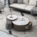 Luxury Round Coffee Table Sets Living Room Stainless Steel Furniture Marble Glass Side Table